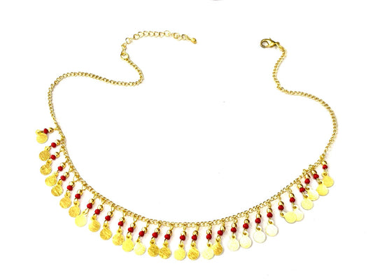 COLLANA OTTONE - CORALLINI E PENDENTI TONDI