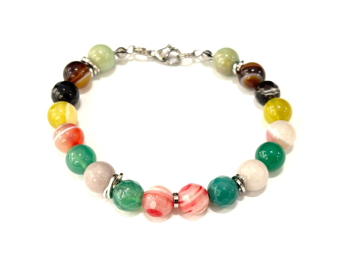 BRACCIALE AGATA COLORI MISTI 8MM - ACCIAO