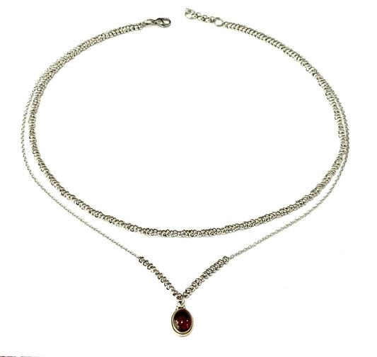 COLLANA DELICIOUS ACCIAIO - CIONDOLO GRANATO OVALE LISCIO ARGENTO 925