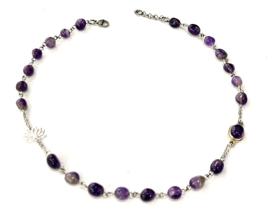 COLLANA GIROCOLLO HARMONIA - AMETISTA - FIORE DI LOTO - AMETISTA ARGENTO 925