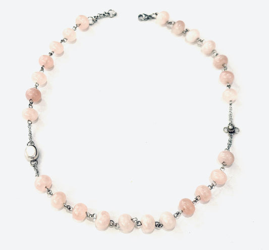 COLLANA GIROCOLLO HARMONIA - QUARZO ROSA - FIORE SARDO - OPALE ARGENTO 925