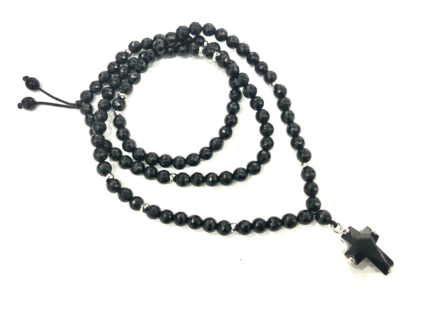 COLLANA MALA ONICE SFACCETTATA 6mm - CROCE ONICE SFACCETTATA ARGENTO 925