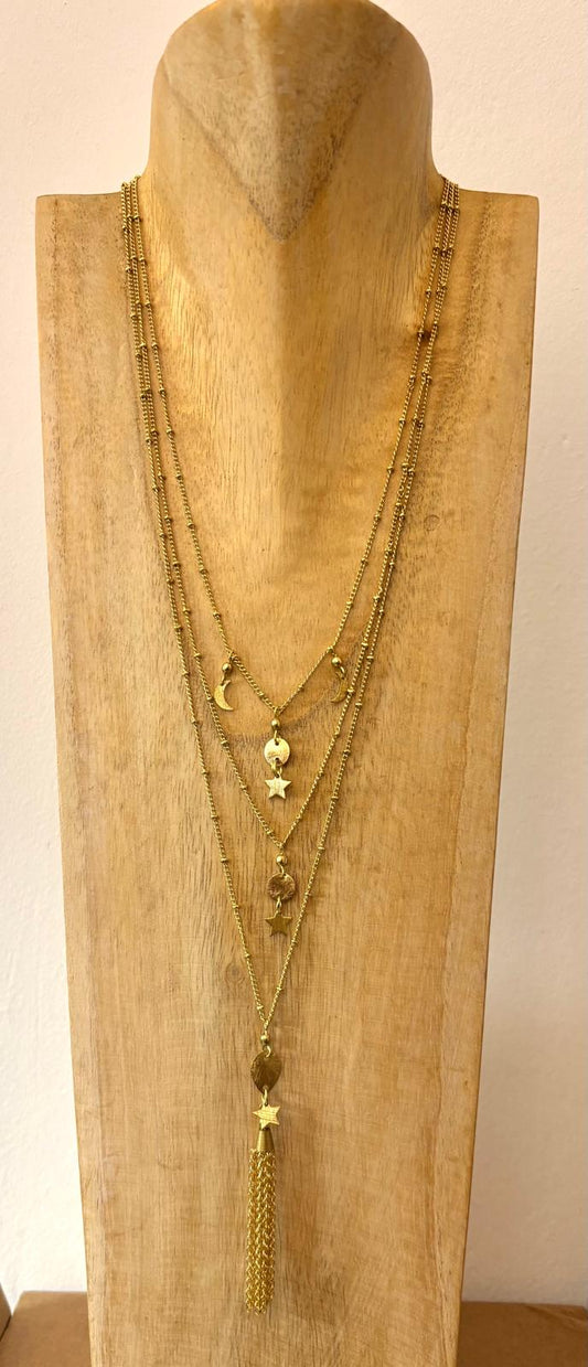 COLLANA GRADAZIONE OTTONE - LUNA E STELLE