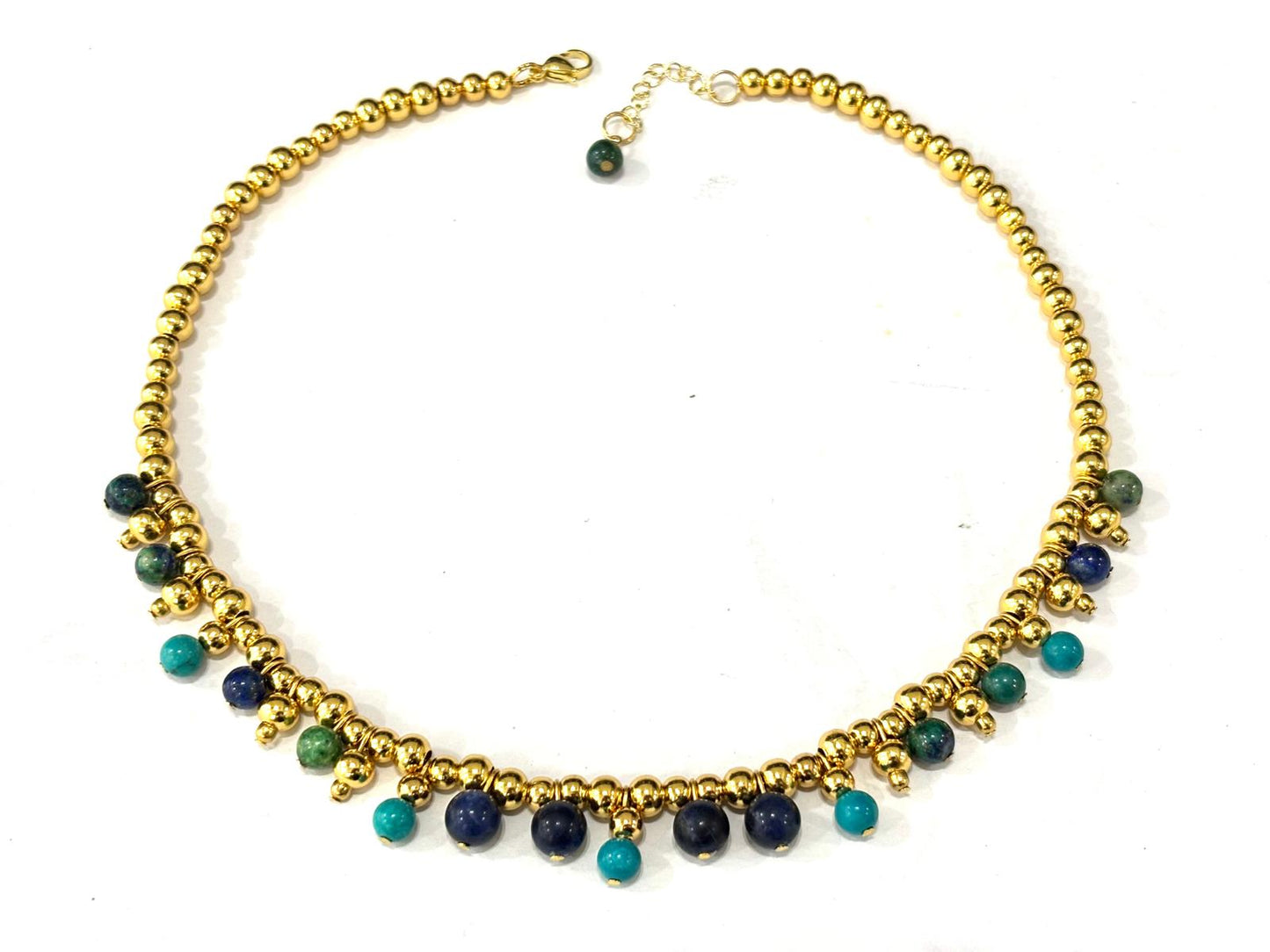 COLLANA BUBBLES ACCIAIO GOLD - LAPISLAZZULI, LAPIS AFGHANISTAN, TURCHESE