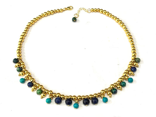 COLLANA BUBBLES ACCIAIO GOLD - LAPISLAZZULI, LAPIS AFGHANISTAN, TURCHESE