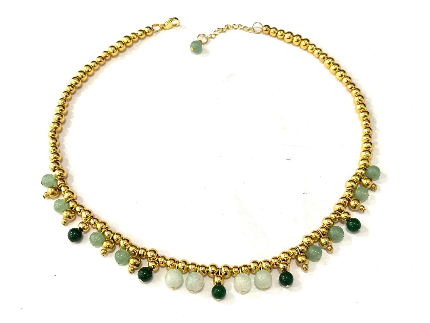 COLLANA BUBBLES ACCIAIO GOLD - AMAZZONITE, AVVENTURINA VERDE, GIADA