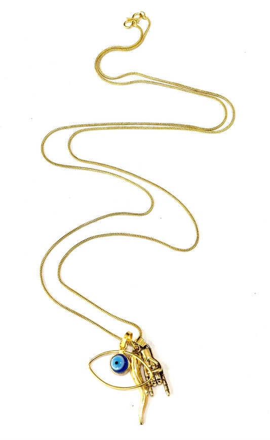 COLLANA OTTONE CON CIONDOLI PORTAFORTUNA