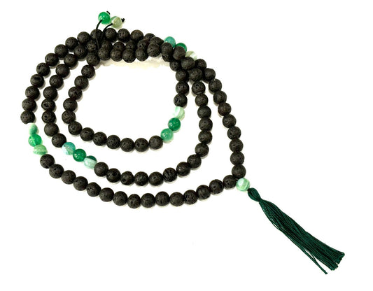 COLLANA MALA NAPPINA - PIETRA LAVICA/AGATA VERDE 8mm