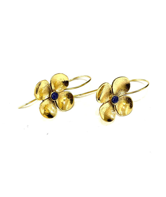 ORECCHINI FIORI OTTONE CON LAPISLAZZULI