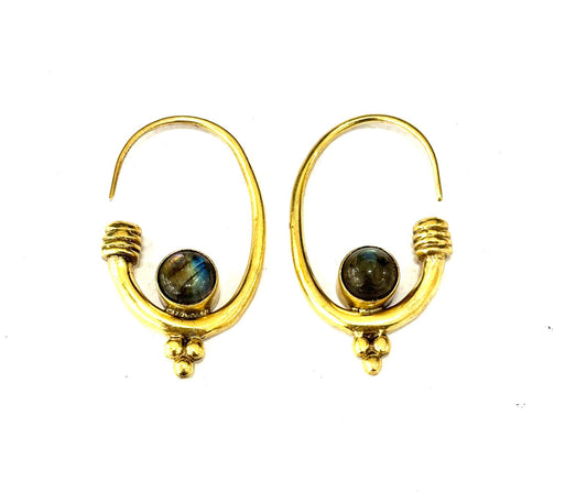 ORECCHINI OTTONE SEMI-APERTI - LABRADORITE - ONICE