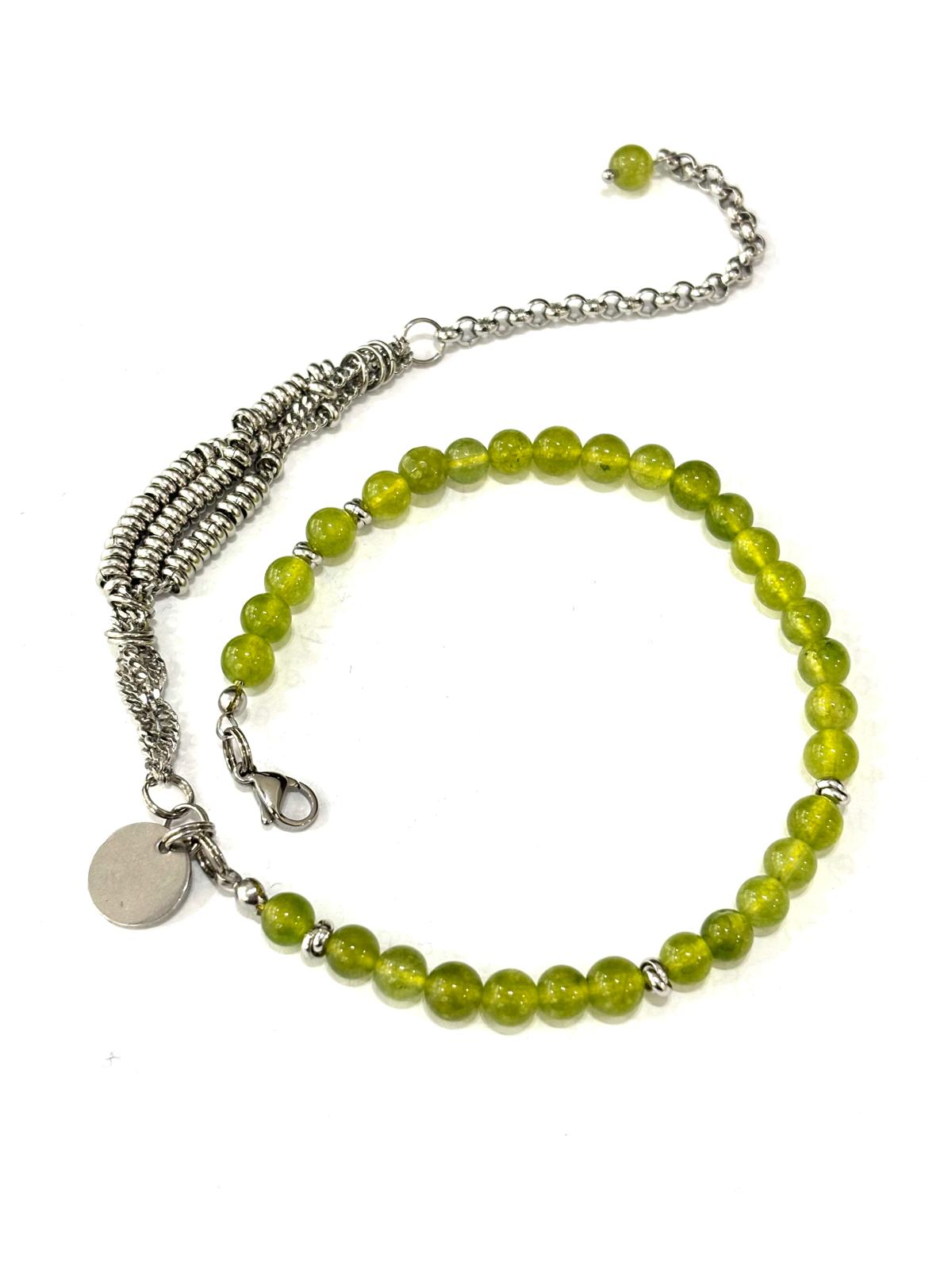 BRACCIALE DOPPIO GIRO SUTŌNCHĒN - PERIDOTO SFACCETTATO 6MM - ACCIAIO