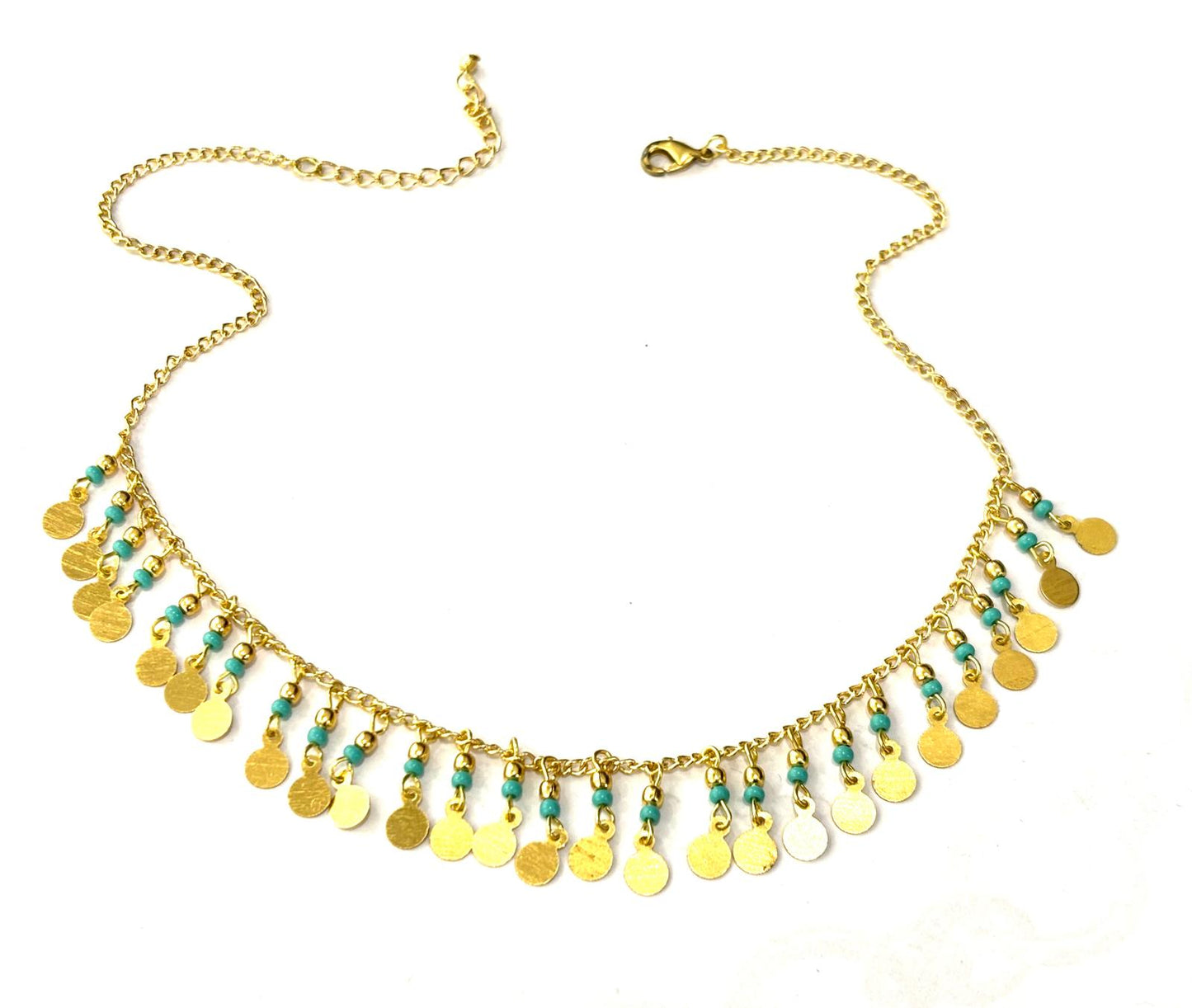 COLLANA OTTONE - CORALLINI E PENDENTI TONDI