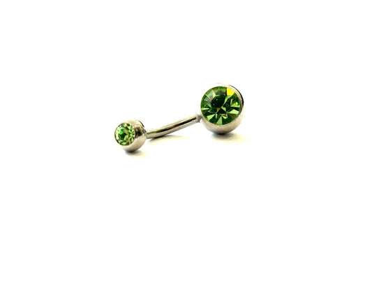 PIERCING OMBELICO DOPPIO STRASS ACCIAIO - PERIDOTO