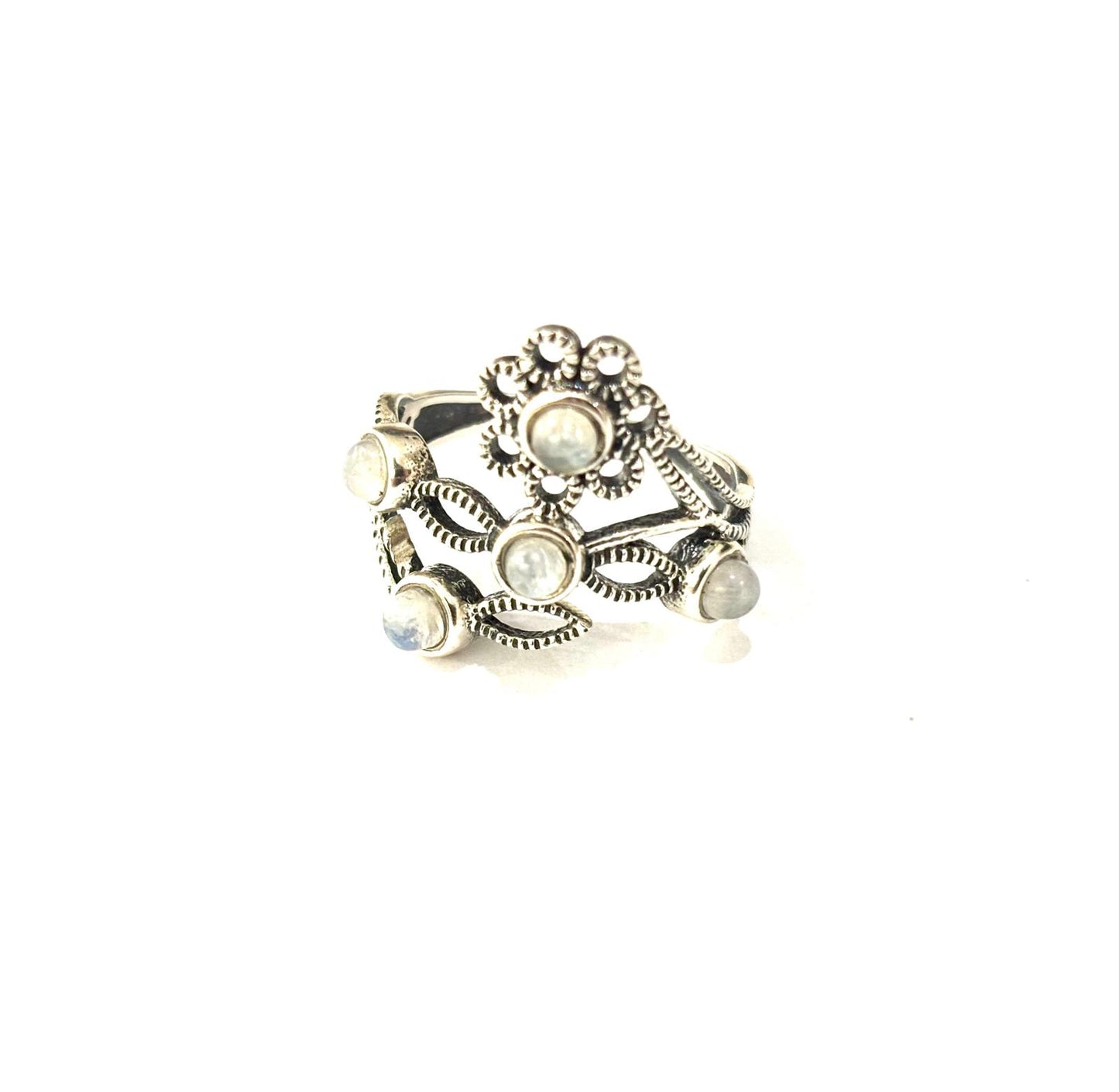ANELLO FLOREALE PIETRA DI LUNA - ARGENTO 925