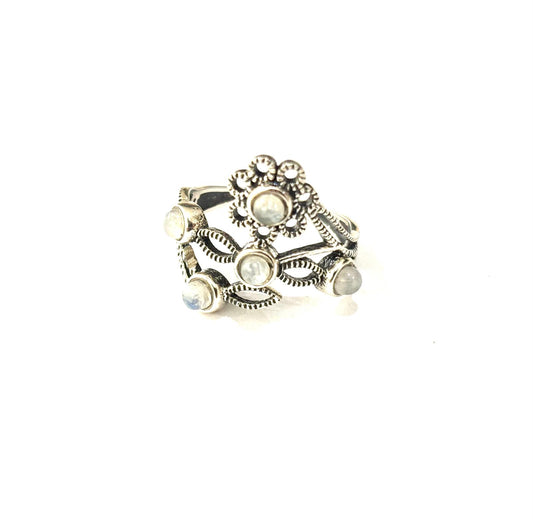 ANELLO FLOREALE PIETRA DI LUNA - ARGENTO 925