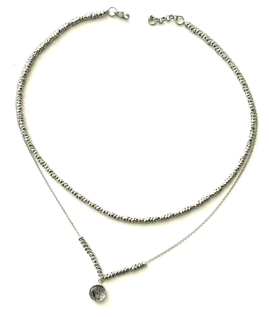 COLLANA DELICIOUS ACCIAIO - CIONDOLO QUARZO TORMALINATO ARGENTO 925