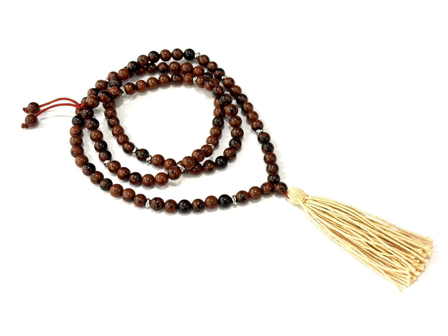 COLLANA MALA TIBETANO - OSSIDIANA MOGANO 6mm