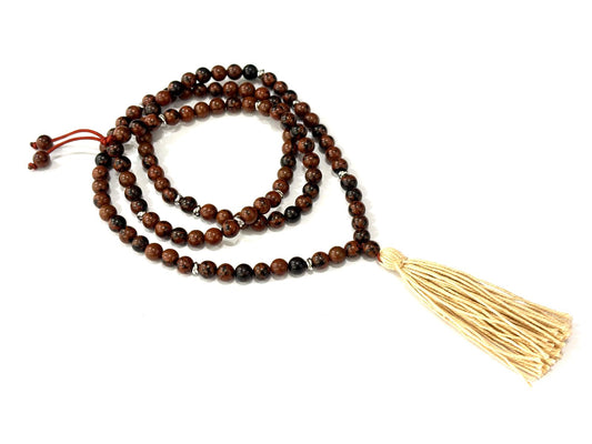 COLLANA MALA TIBETANO - OSSIDIANA MOGANO 6mm